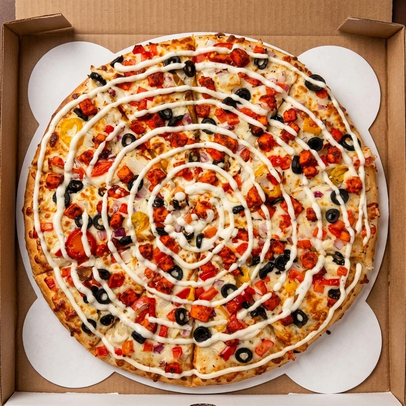 Paneer shawarma pizza loaded with spiced paneer and fresh toppings at Lava Pizza YYC Saddletowne