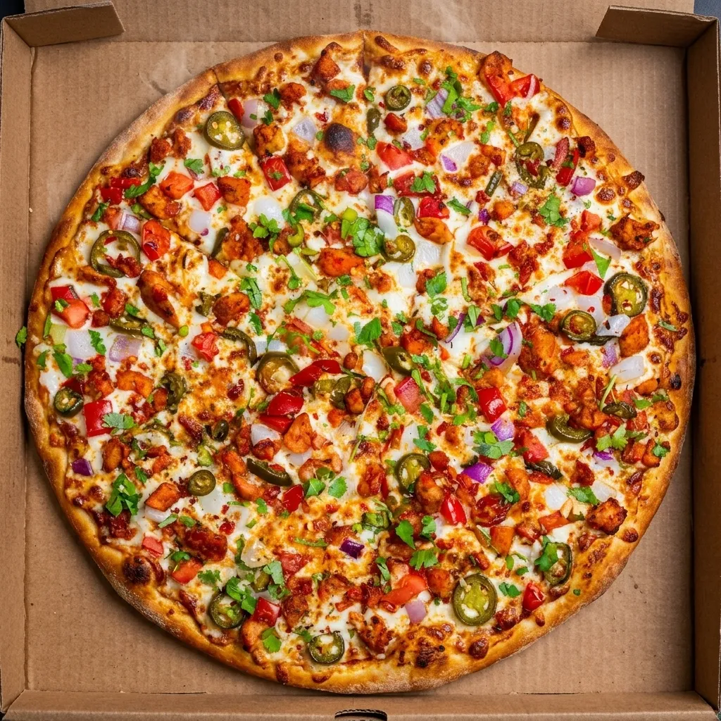Spicy Butter Chicken Pizza — top-rated gourmet pizza at Lava Pizza YYC Calgary